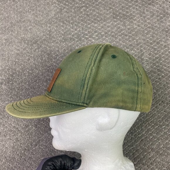 Simms Fishing Snapback Hat Cap Green Cotton with Leather Patch Distressed Faded - Picture 6 of 14
